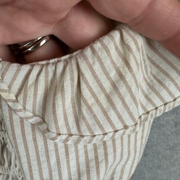 Aureum Striped Ruffle Top Size Small Cream Tan Elastic Smocked Peplum Tank - Picture 9 of 9